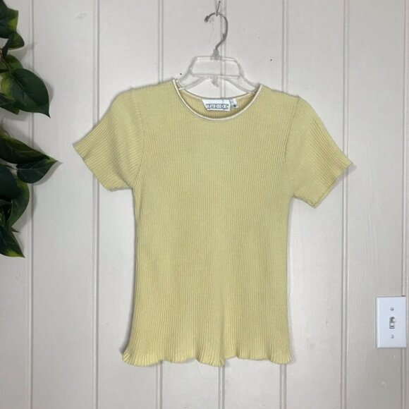 Studio C Yellow Ribbed Sweater Blouse Size Small 4 - 6 100% CottonStretch - Picture 10 of 12